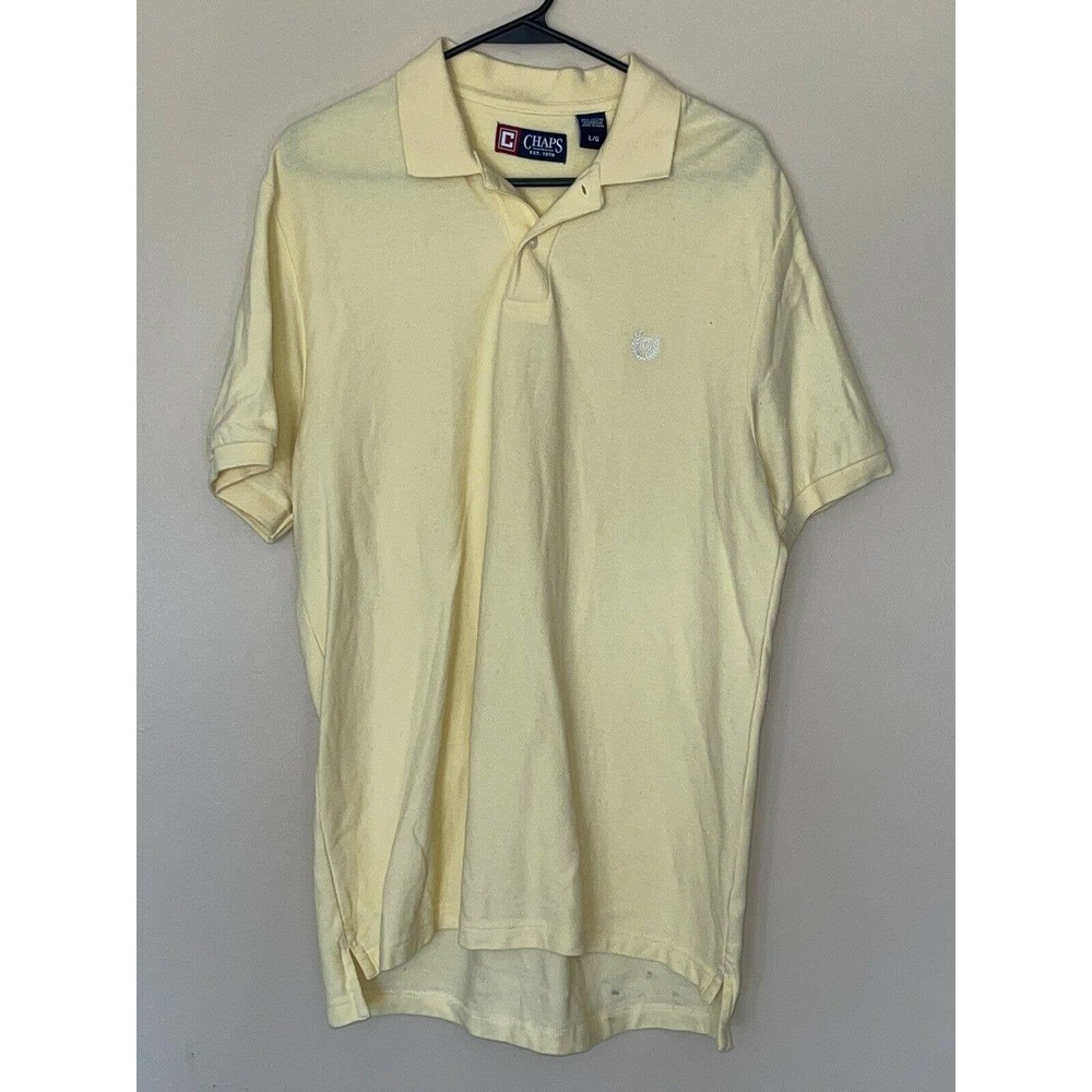 Men'sβ CHAPS Yellow Polo Shirt Short Sleeve Size Large 100% Cotton EUC